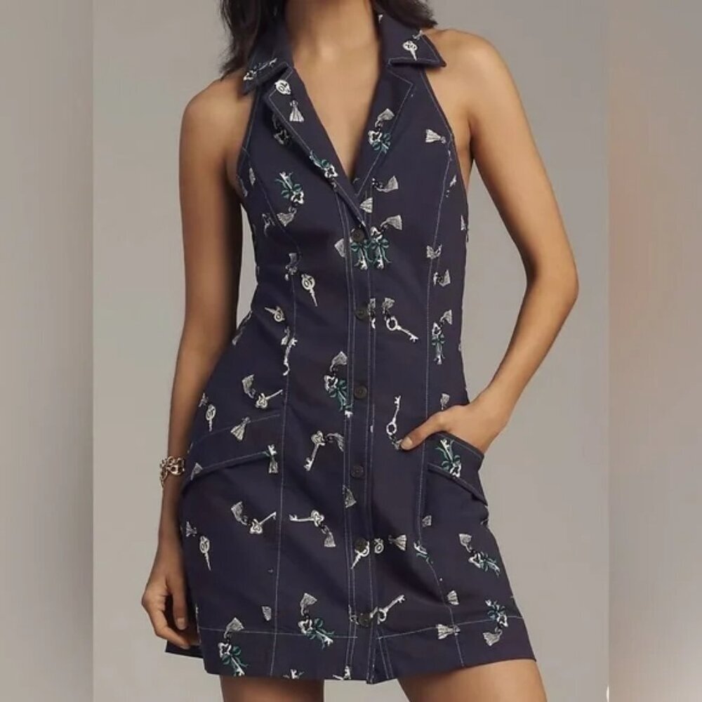 Maeve The Amelia Collared Mini Dress Sleeveless Size M Navy Blue